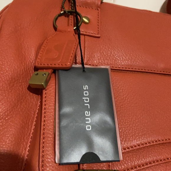 Soprano Ladies Pebble Leather Purse Handbag Satchel Burnt Orange and Dust Bag - Picture 2 of 15